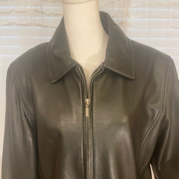 SONOMA Genuine Black Leather Jacket Sz Large Lined Zipper Closure Side Pockets - Picture 3 of 7